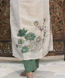 Lite Gray with Beige and Green Color Premium Aari work 3 Piece Salwar Set / ESS345