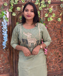 Lite Green Color Deer Design 3 Piece Salwar Set with Pocket / ESS355