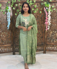 Lite Green Color Deer Design 3 Piece Salwar Set with Pocket / ESS355