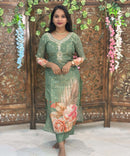 Lite Green Color Premium Aari work Designer 3 Piece Salwar Set / ESS362