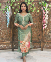 Lite Green Color Premium Aari work Designer 3 Piece Salwar Set / ESS362