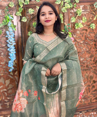 Lite Green Color Premium Aari work Designer 3 Piece Salwar Set / ESS362