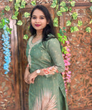 Lite Green Color Premium Aari work Designer 3 Piece Salwar Set / ESS362