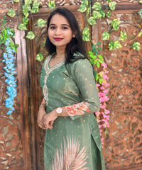 Lite Green Color Premium Aari work Designer 3 Piece Salwar Set / ESS362