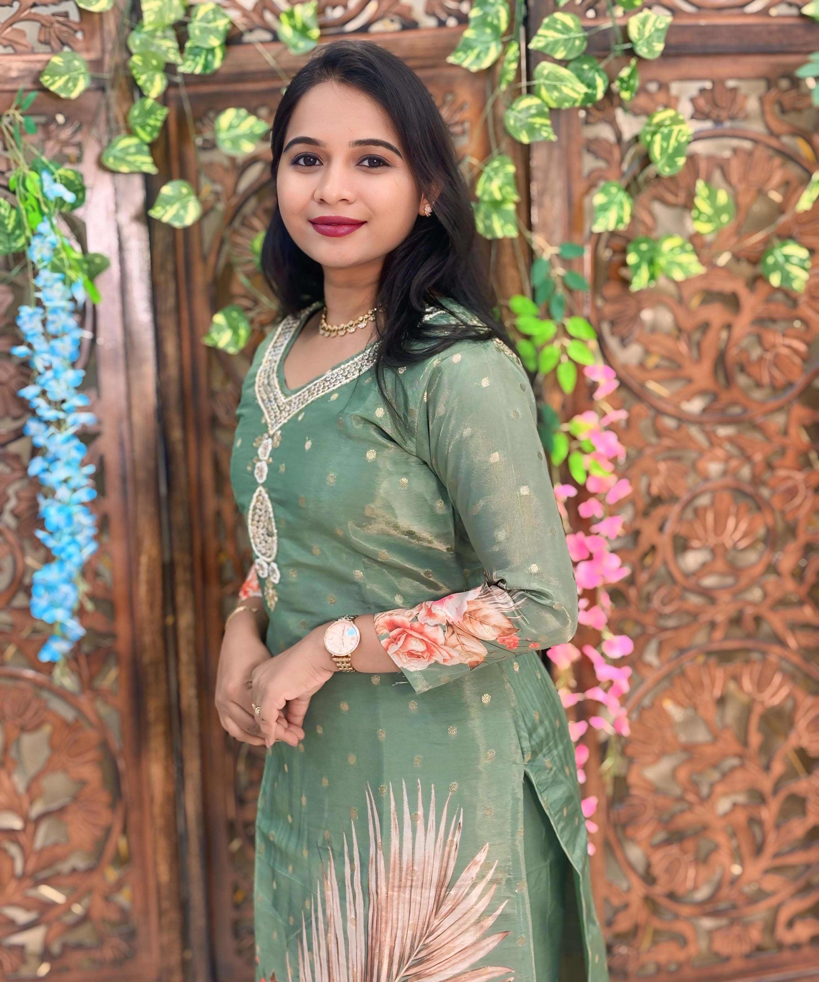 Lite Green Color Premium Aari work Designer 3 Piece Salwar Set / ESS362
