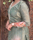 Lite Green Color Premium Aari work Designer 3 Piece Salwar Set / ESS362