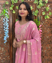 Lite Pink Color Designer Premium 3 Piece Salwar Set with Banarasi Dupatta / ESS354