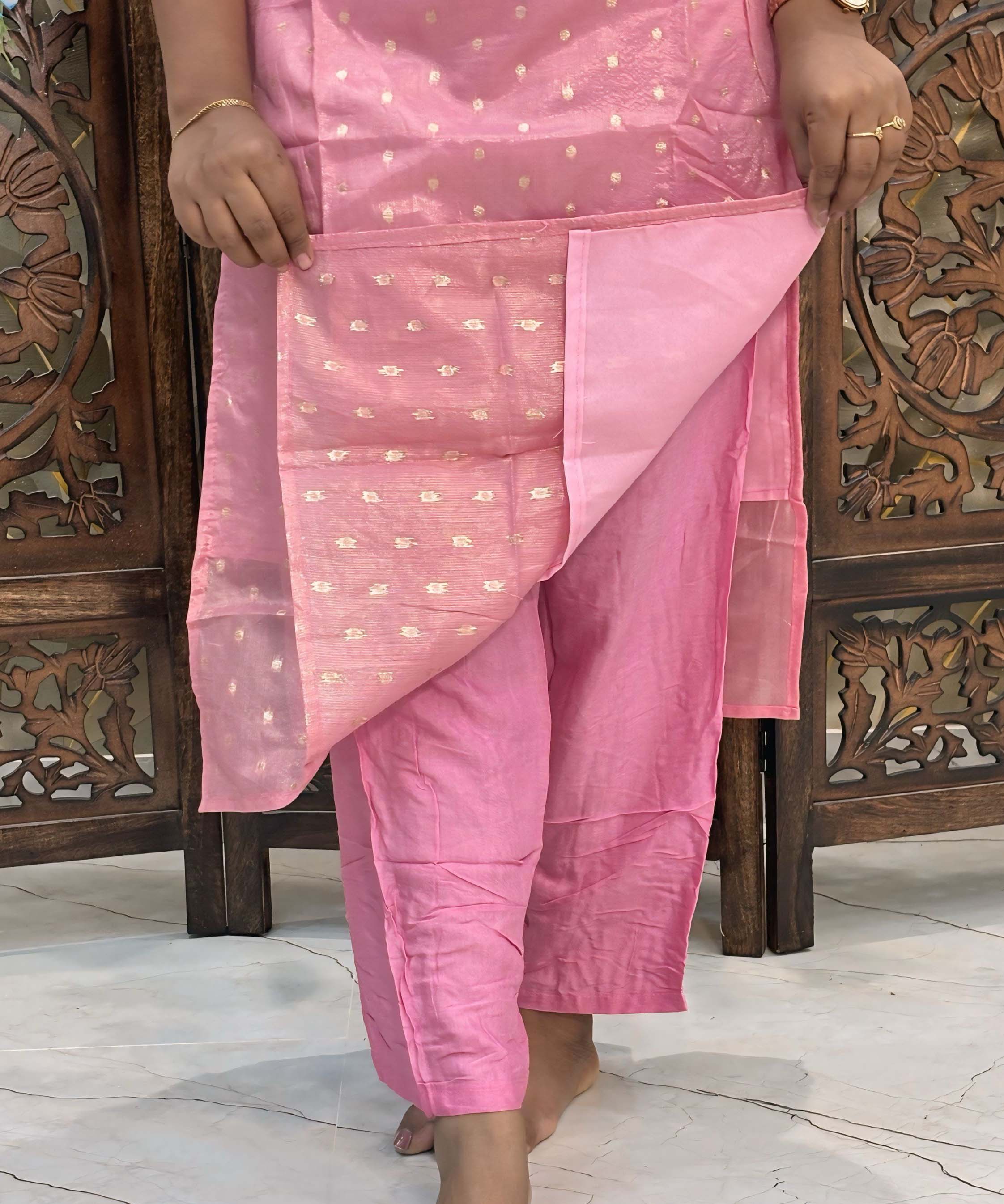 Lite Pink Color Designer Premium 3 Piece Salwar Set with Banarasi Dupatta / ESS354