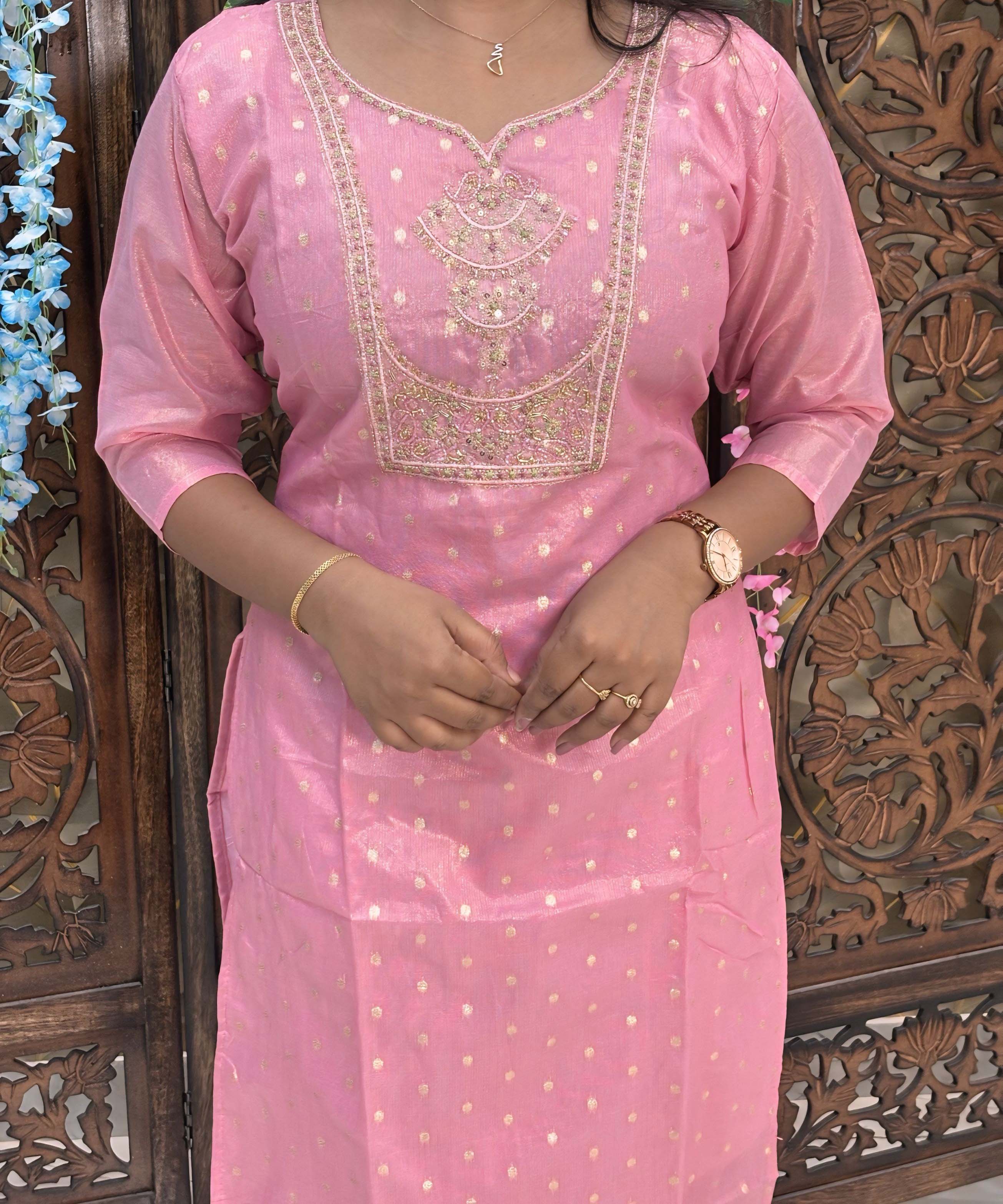 Lite Pink Color Designer Premium 3 Piece Salwar Set with Banarasi Dupatta / ESS354