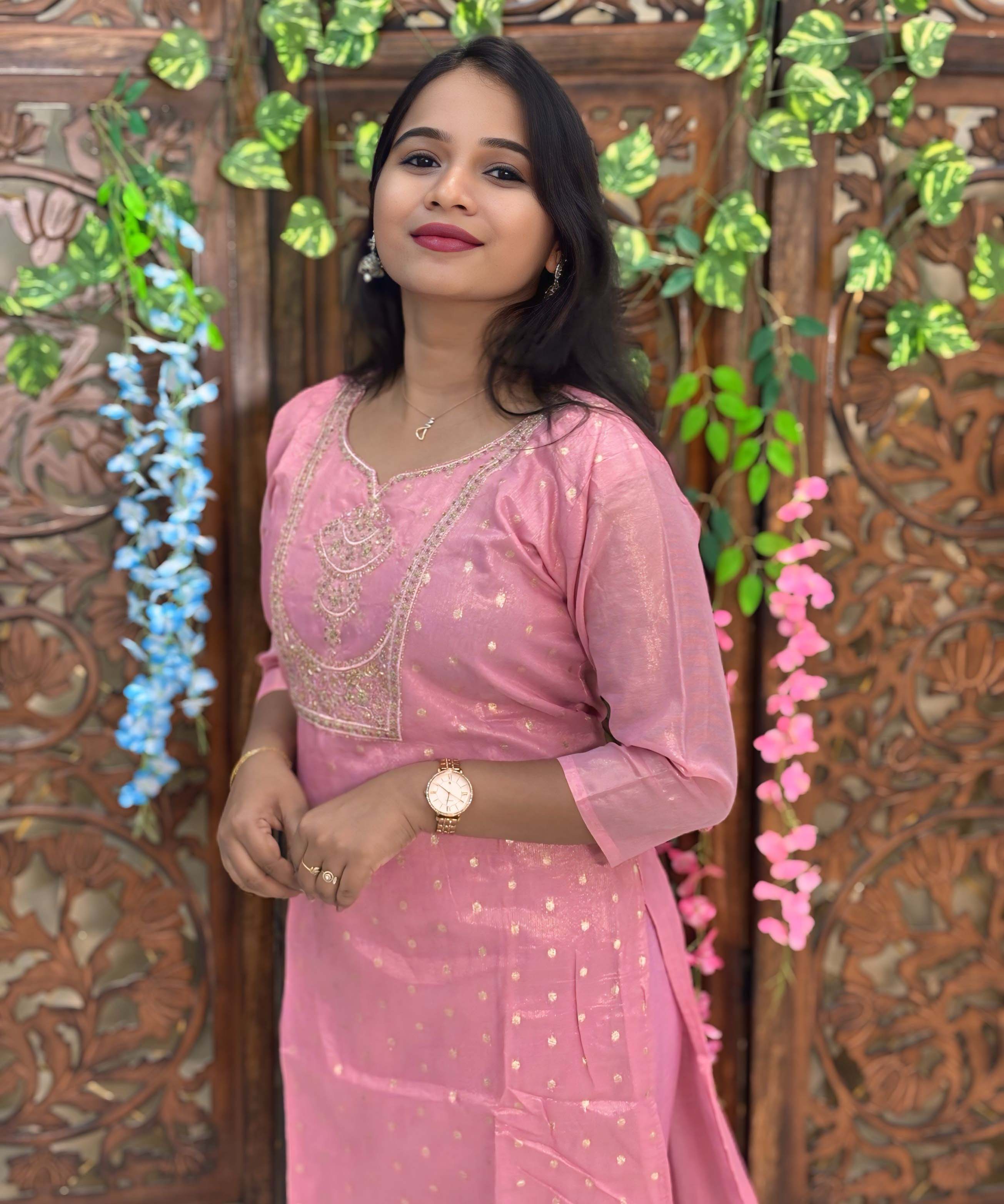Lite Pink Color Designer Premium 3 Piece Salwar Set with Banarasi Dupatta / ESS354