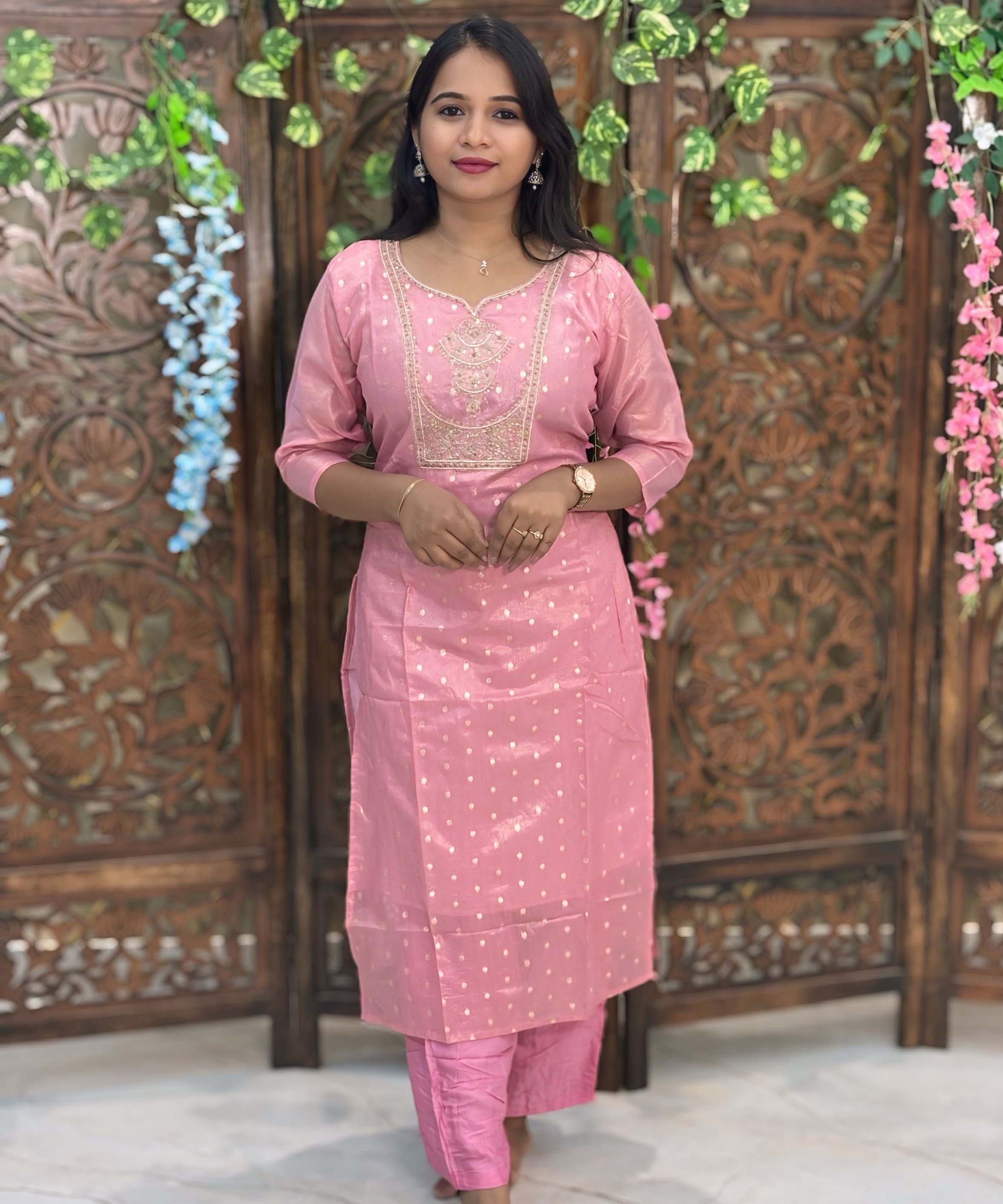 Lite Pink Color Designer Premium 3 Piece Salwar Set with Banarasi Dupatta / ESS354