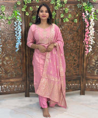 Lite Pink Color Designer Premium 3 Piece Salwar Set with Banarasi Dupatta / ESS354