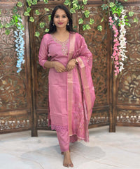 Lite Pink Color Designer Premium 3 Piece Salwar Set with Organza Dupatta / ESS350