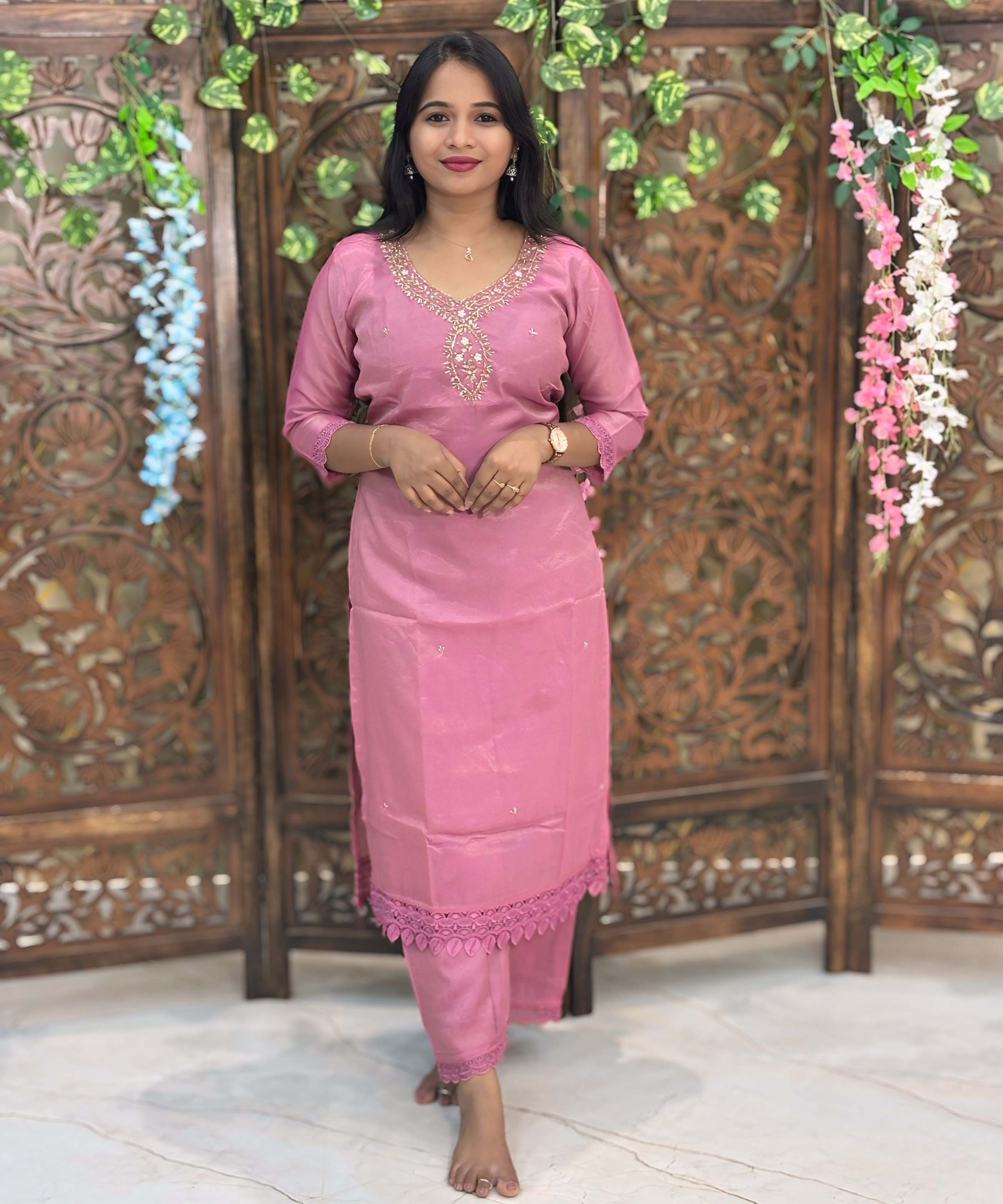 Lite Pink Color Designer Premium 3 Piece Salwar Set with Organza Dupatta / ESS350