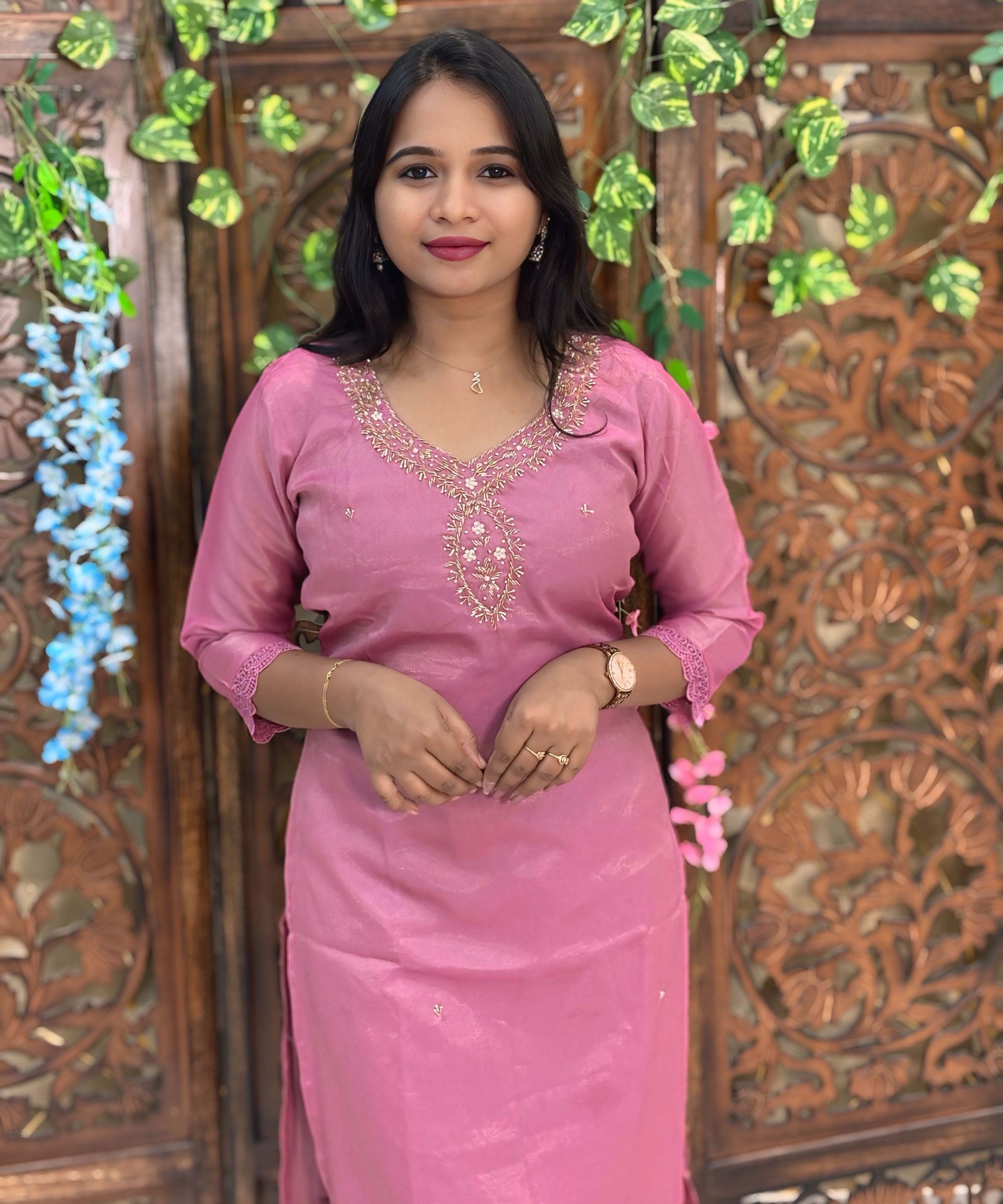 Lite Pink Color Designer Premium 3 Piece Salwar Set with Organza Dupatta / ESS350