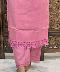 Lite Pink Color Designer Premium 3 Piece Salwar Set with Organza Dupatta / ESS350