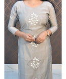 Grey Long Straight Cut Mixed Cotton Kurtis / ESS201