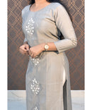 Grey Long Straight Cut Mixed Cotton Kurtis / ESS201