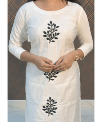 White Long Straight Cut Mixed Cotton Kurtis / ESS201