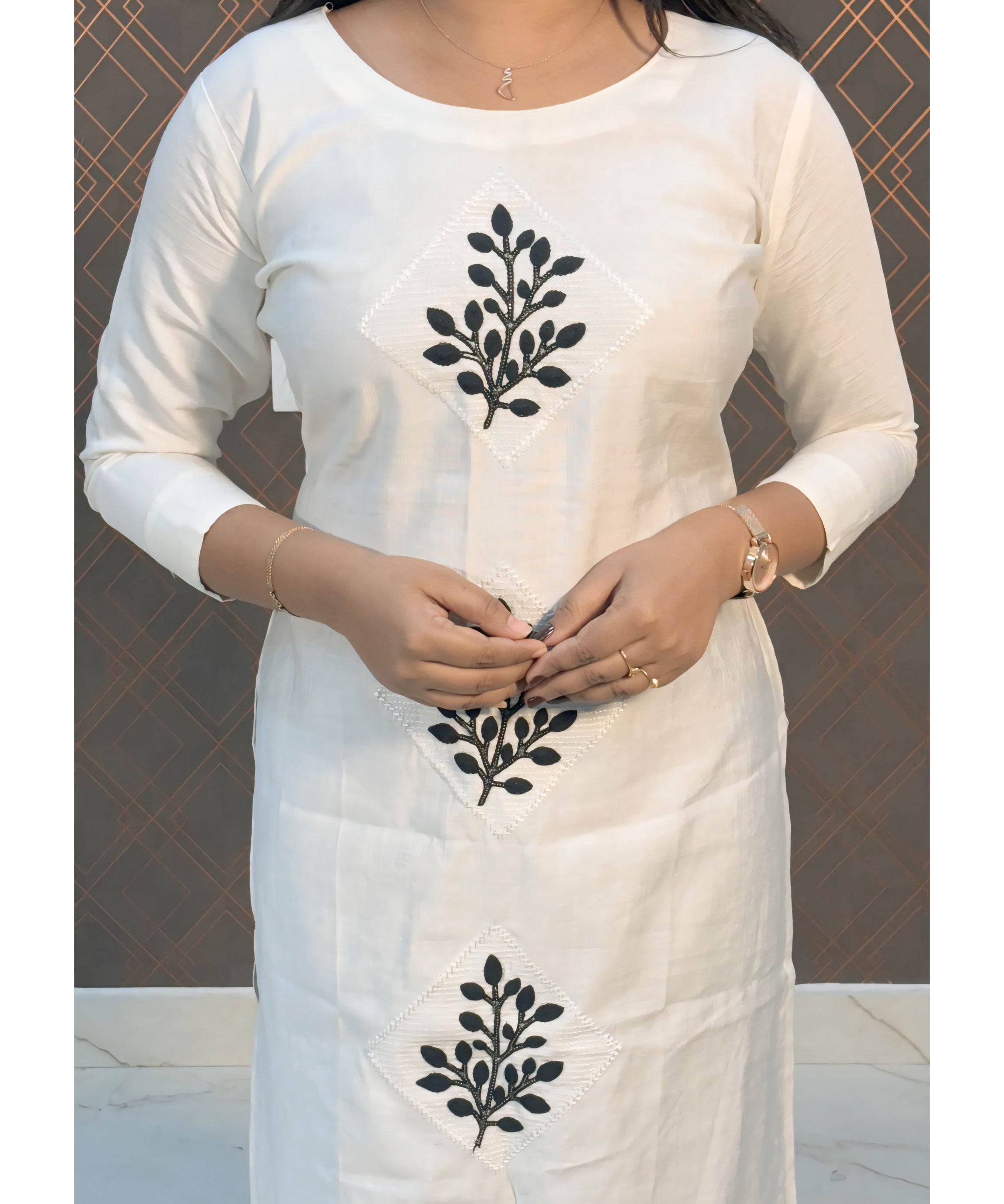 White Long Straight Cut Mixed Cotton Kurtis / ESS201