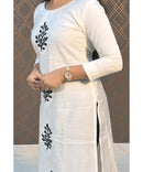 White Long Straight Cut Mixed Cotton Kurtis / ESS201