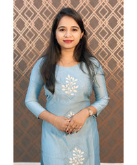 Blue Long Straight Cut Mixed Cotton Kurtis / ESS201