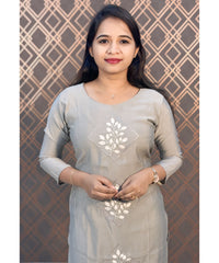 Grey Long Straight Cut Mixed Cotton Kurtis / ESS201