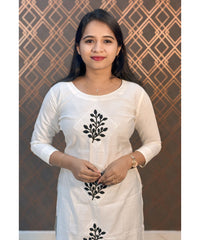 White Long Straight Cut Mixed Cotton Kurtis / ESS201