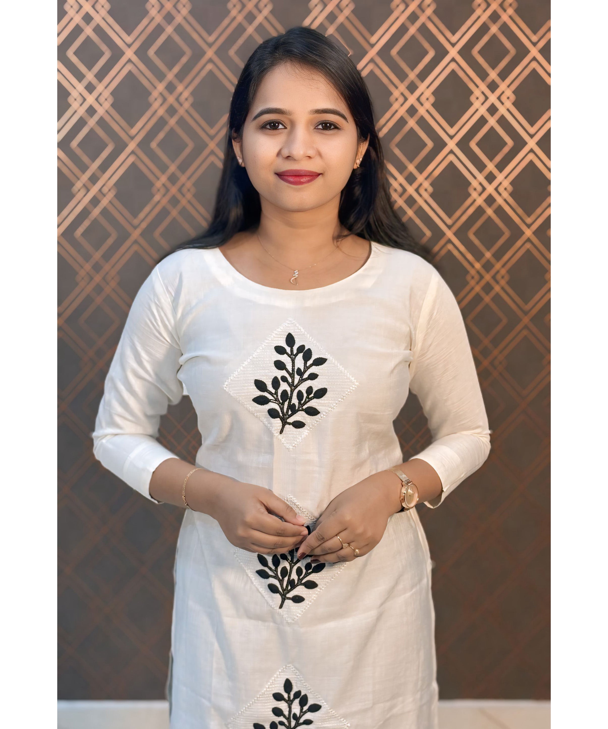 White Long Straight Cut Mixed Cotton Kurtis / ESS201