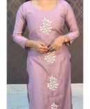 Violet Long Straight Cut Mixed Cotton Kurtis / ESS201