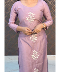 Violet Long Straight Cut Mixed Cotton Kurtis / ESS201