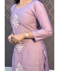 Violet Long Straight Cut Mixed Cotton Kurtis / ESS201