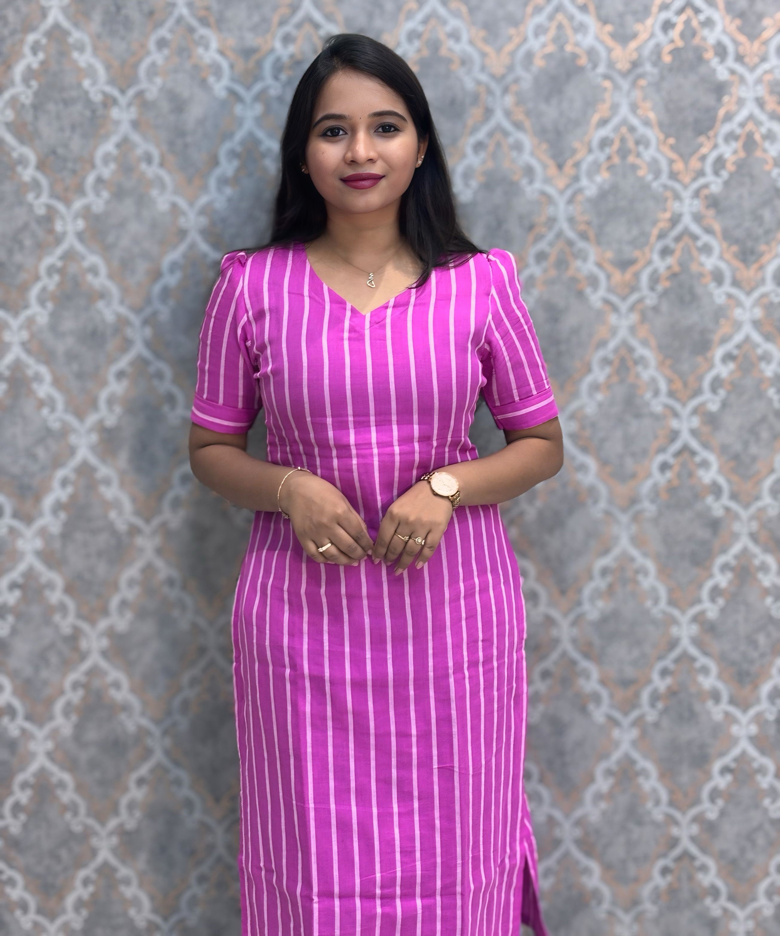 Magenta and White Color Premium Cotton Kurti  / LSS225