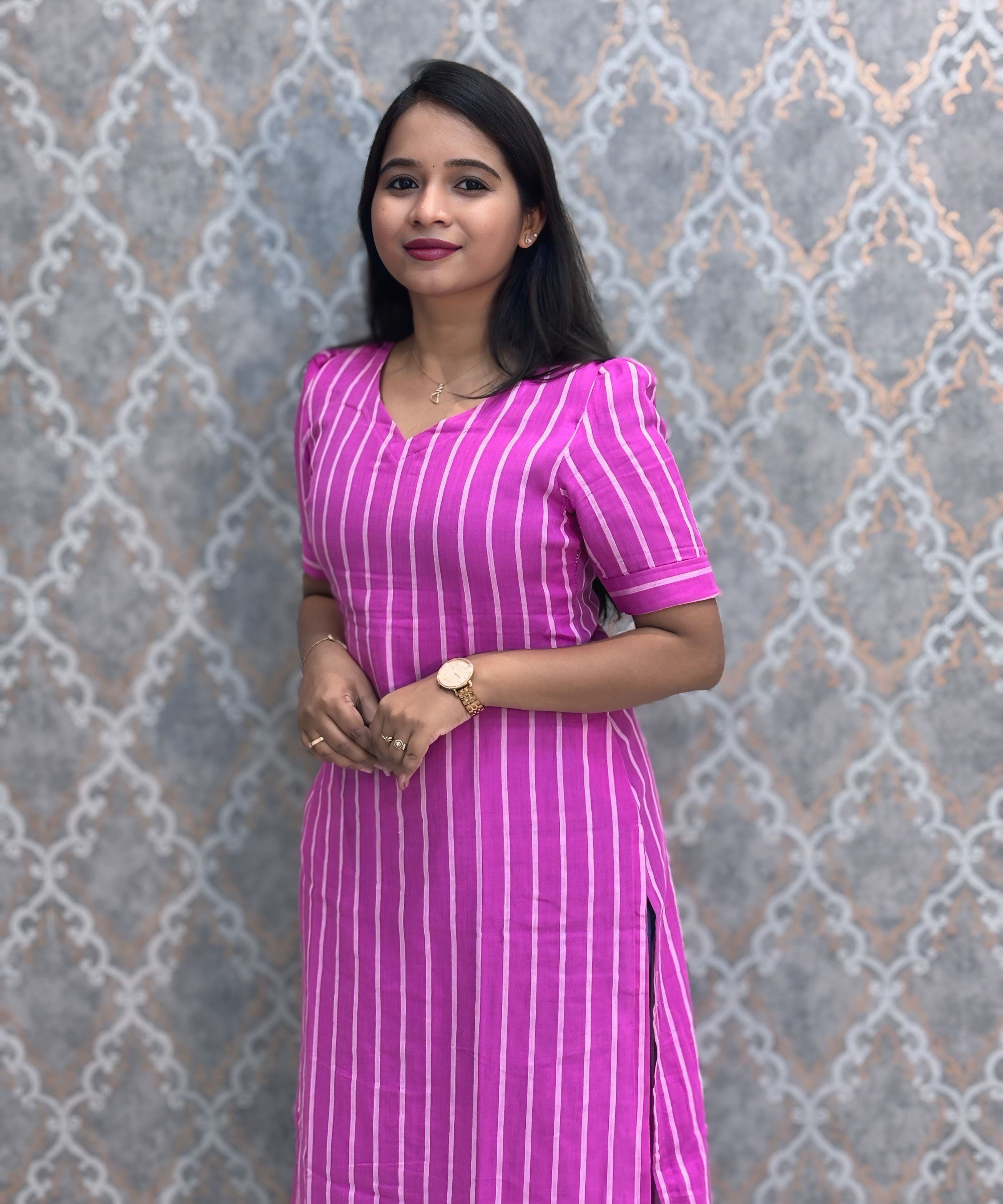 Magenta and White Color Premium Cotton Kurti  / LSS225