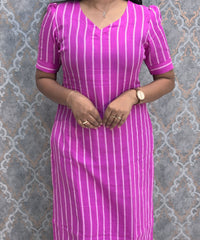 Magenta and White Color Premium Cotton Kurti  / LSS225