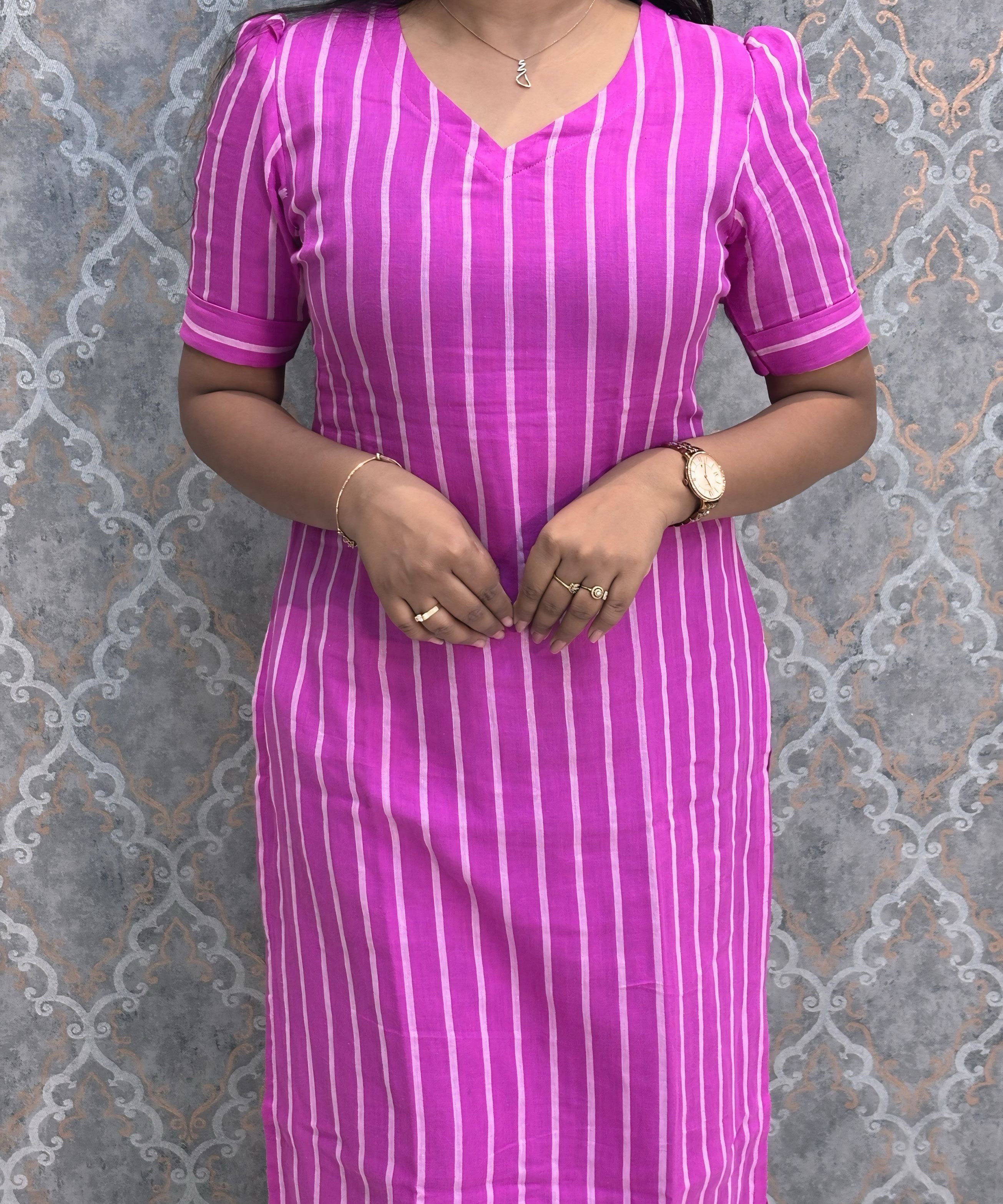 Magenta and White Color Premium Cotton Kurti  / LSS225