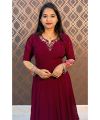 Maroon Georgette Anarkali Chinnon Dupatta / ESS217