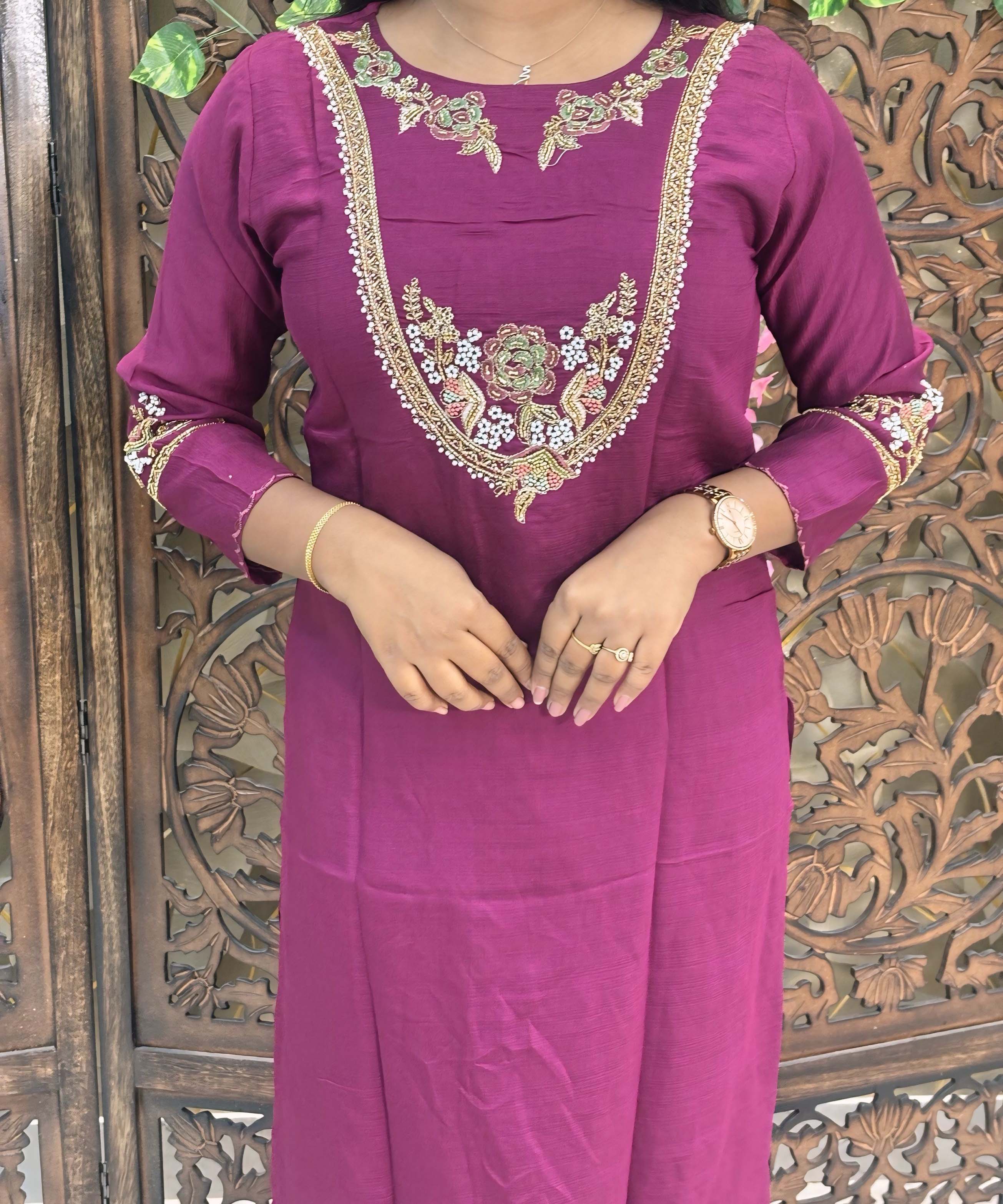Maroon Color Designer Premium 3 Piece Salwar Set  / ESS364