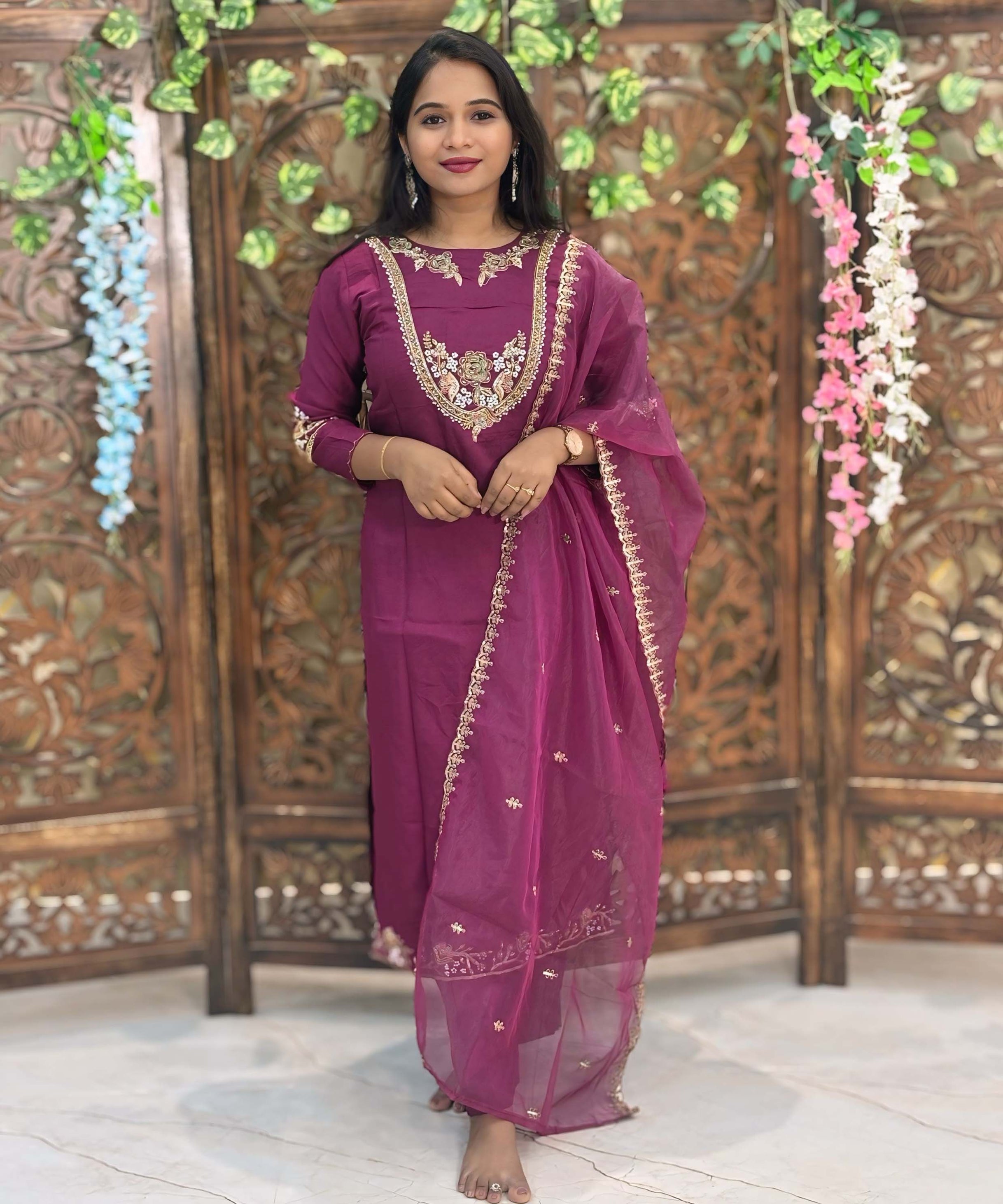 Maroon Color Designer Premium 3 Piece Salwar Set  / ESS364