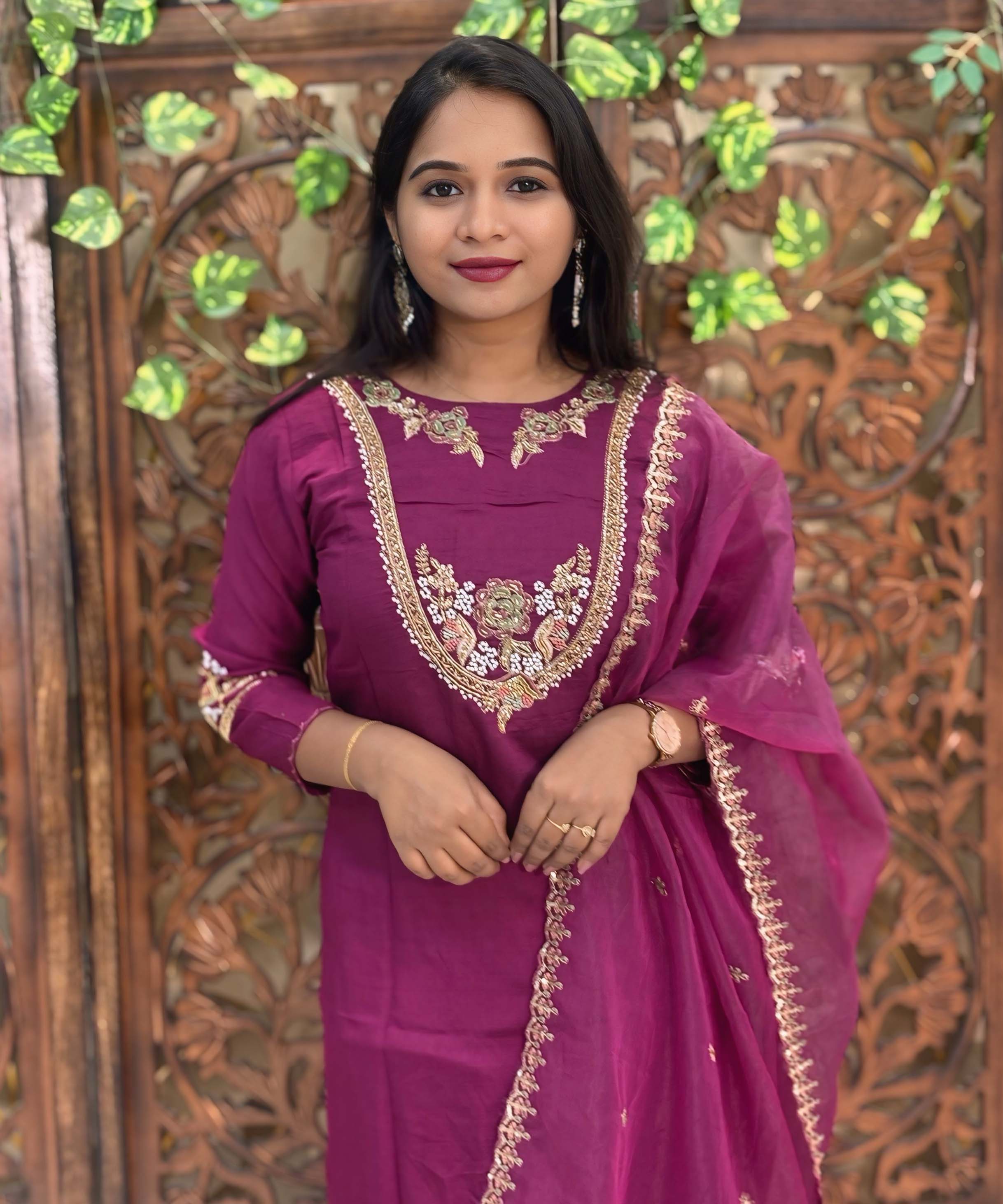 Maroon Color Designer Premium 3 Piece Salwar Set  / ESS364