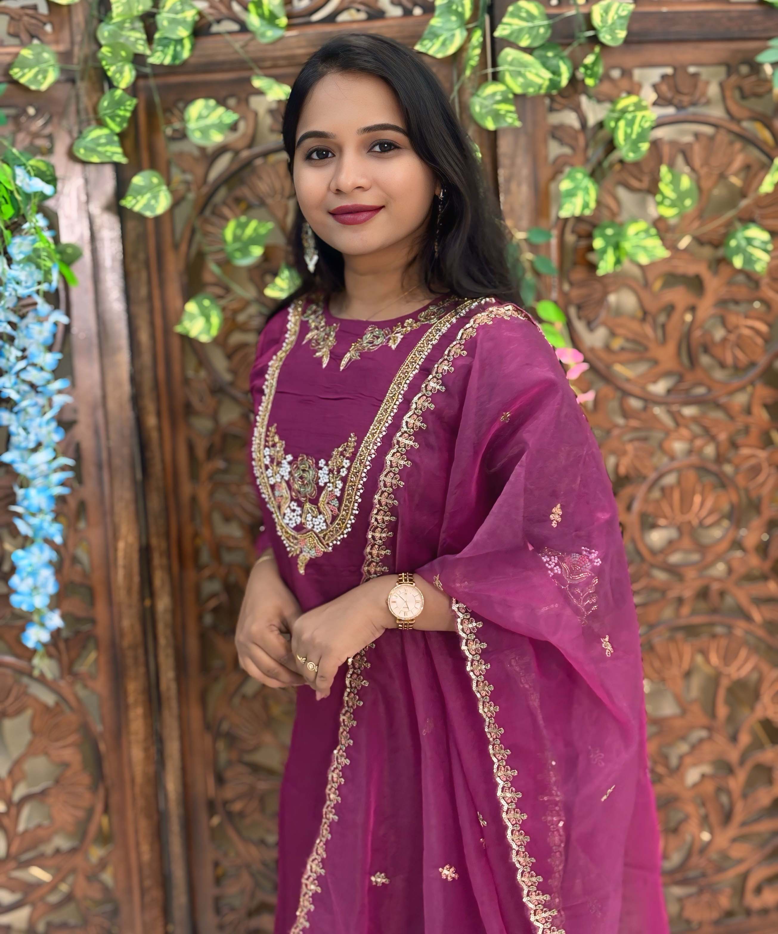 Maroon Color Designer Premium 3 Piece Salwar Set  / ESS364