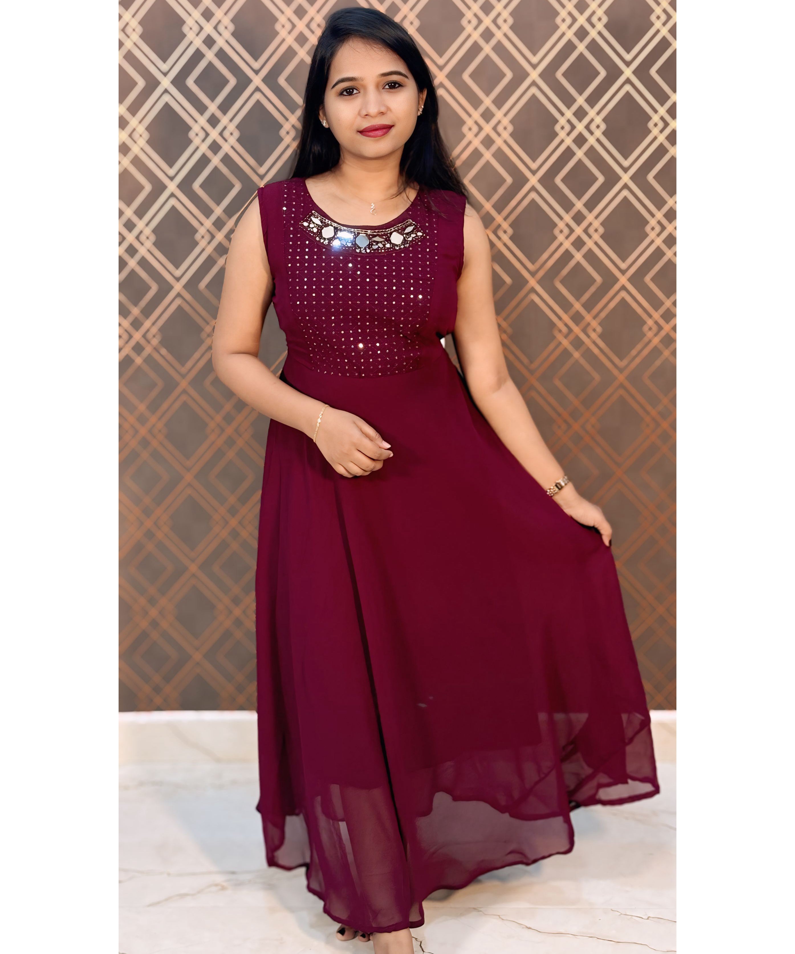 Maroon Georgette Western Suit with Over Coat / ESS216