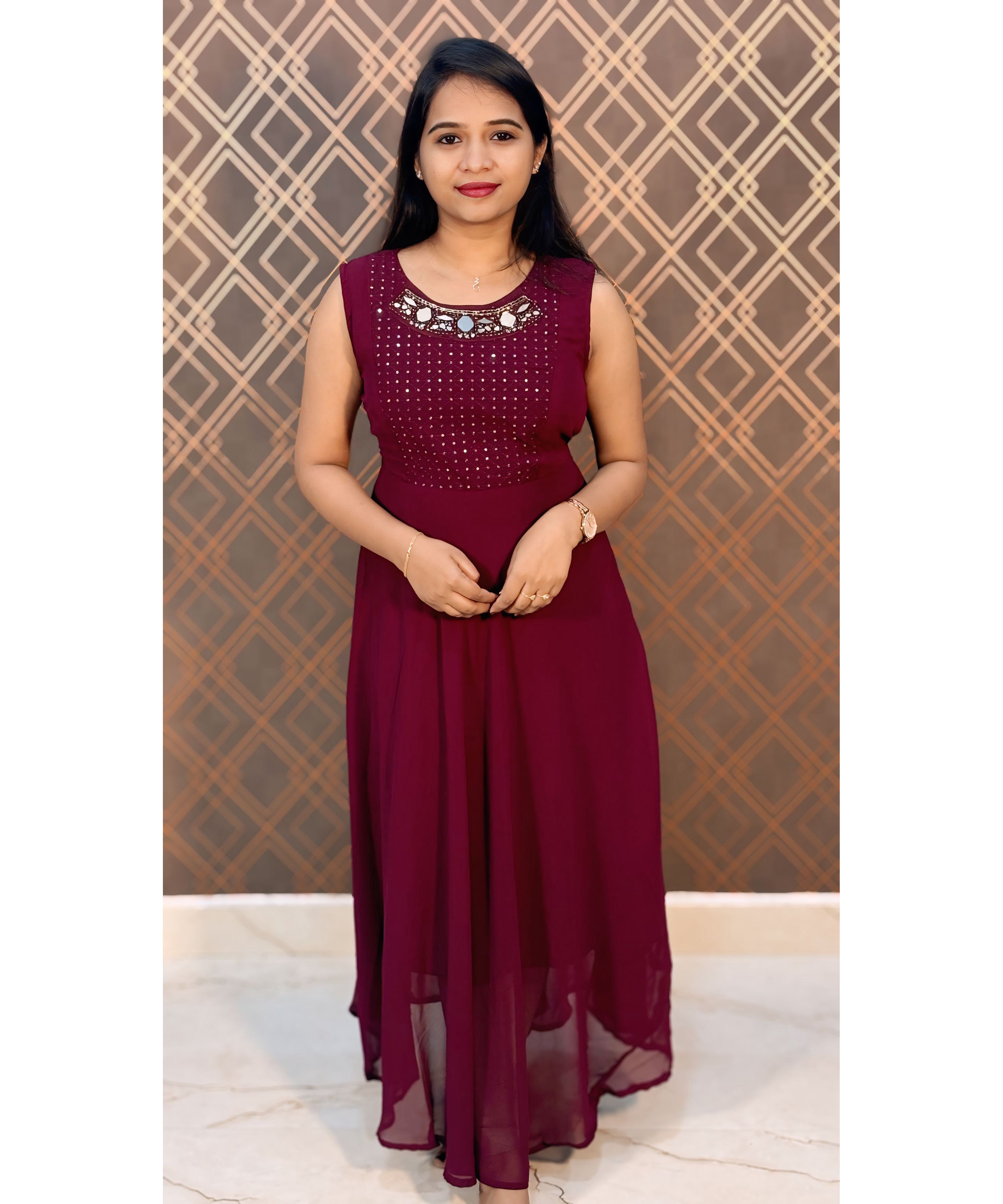 Maroon Georgette Western Suit with Over Coat / ESS216