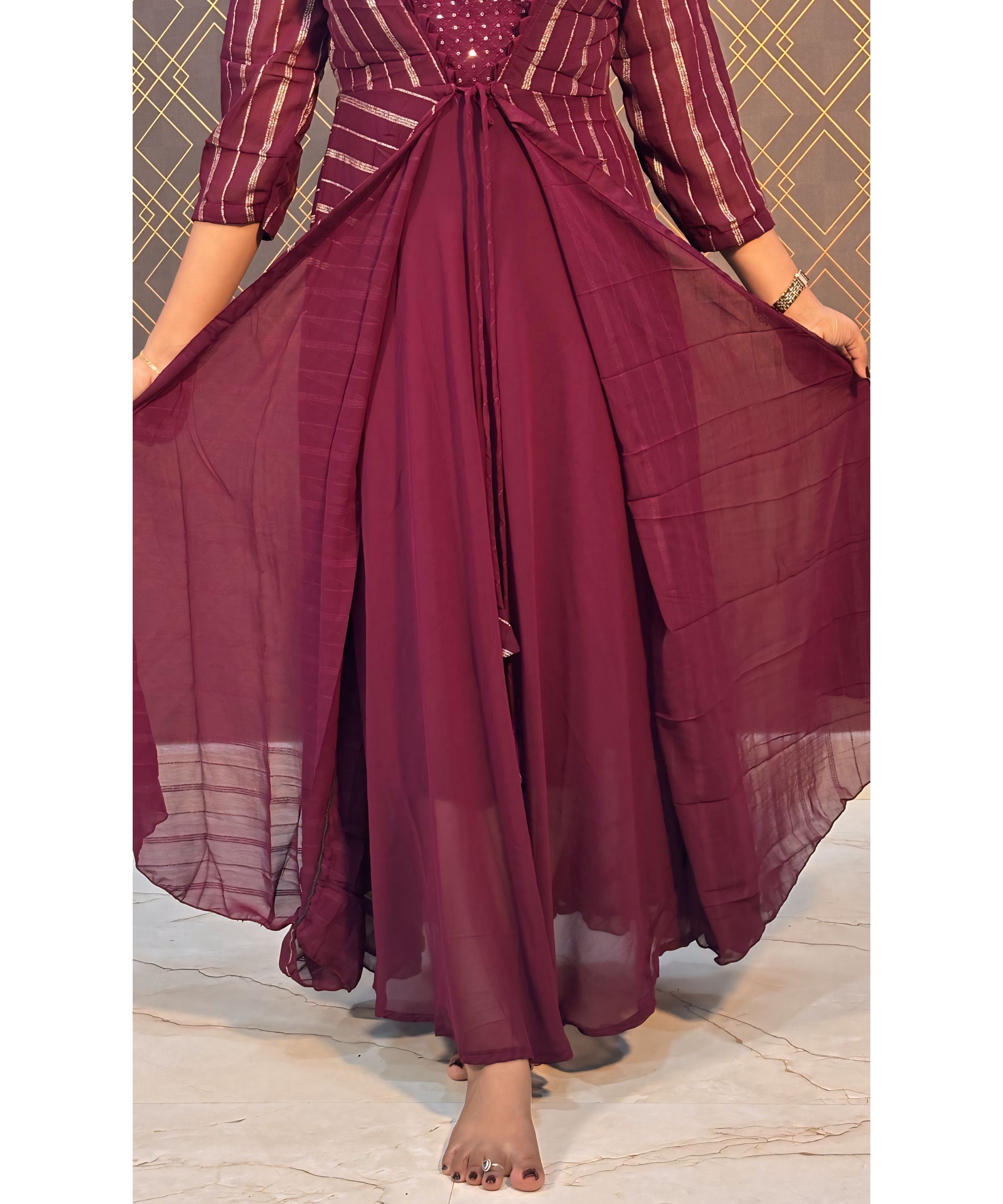 Maroon Georgette Western Suit with Over Coat / ESS216