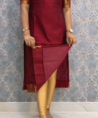 Maroon Premium Handloom Kota Jacquard Border Silk Cotton Kurti and Chennuri Silk with Nizam Border Kalamkari Print Dupatta / HL036