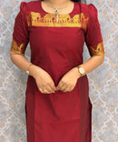 Maroon Premium Handloom Kota Jacquard Border Silk Cotton Kurti and Chennuri Silk with Nizam Border Kalamkari Print Dupatta / HL036