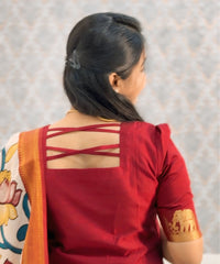 Maroon Premium Handloom Kota Jacquard Border Silk Cotton Kurti and Chennuri Silk with Nizam Border Kalamkari Print Dupatta / HL036