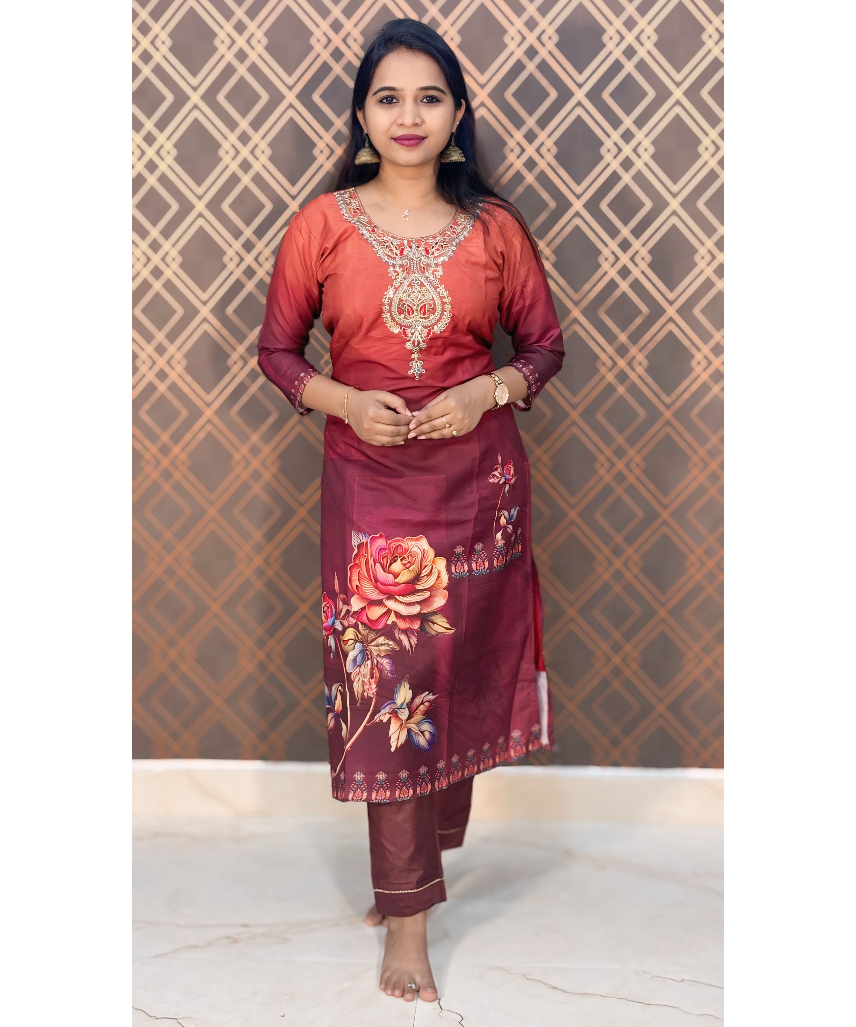 Maroon and Red Embroidery Salwar Set / ESS131