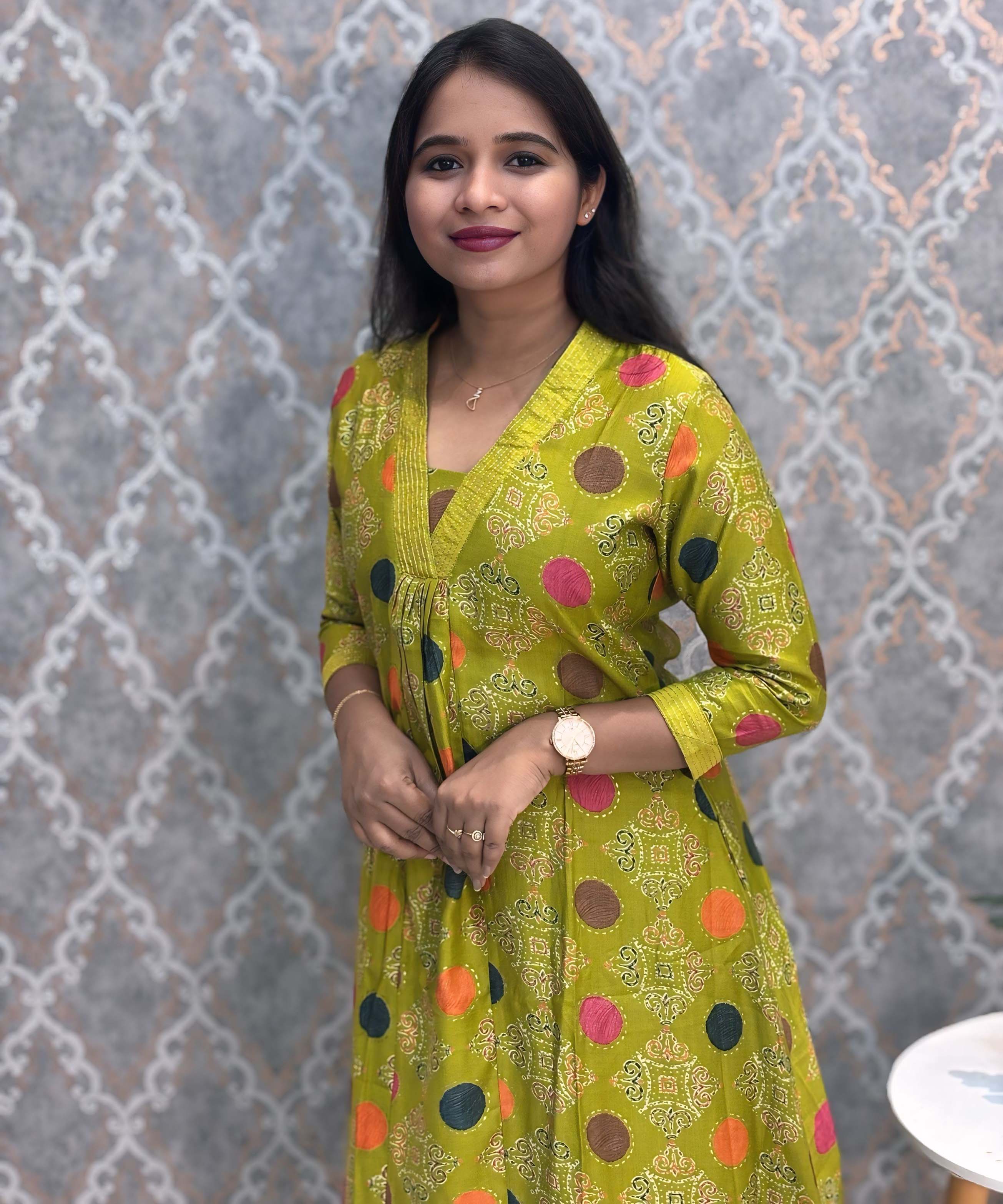 Mehandi Green Color Premium Vatican Anarkali Type Coord Set with Double Pockets / LSS190