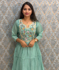 Pastel Green Color Premium Mul Chanderi Silk Embroidery 3 Piece Salwar Set with Lining /  ESS396